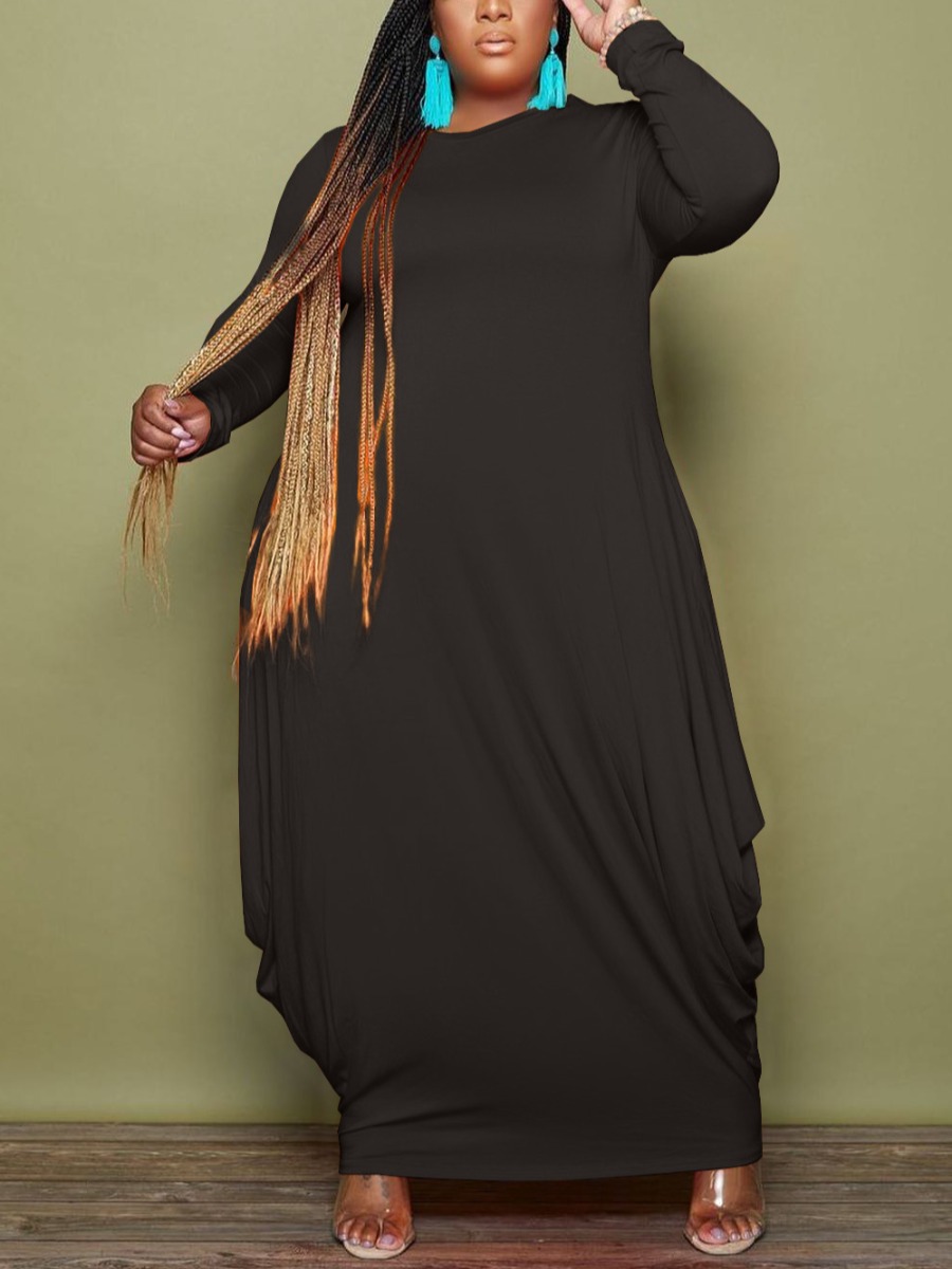 

LW BASICS Plus Size High Low Ruched Dress, Black