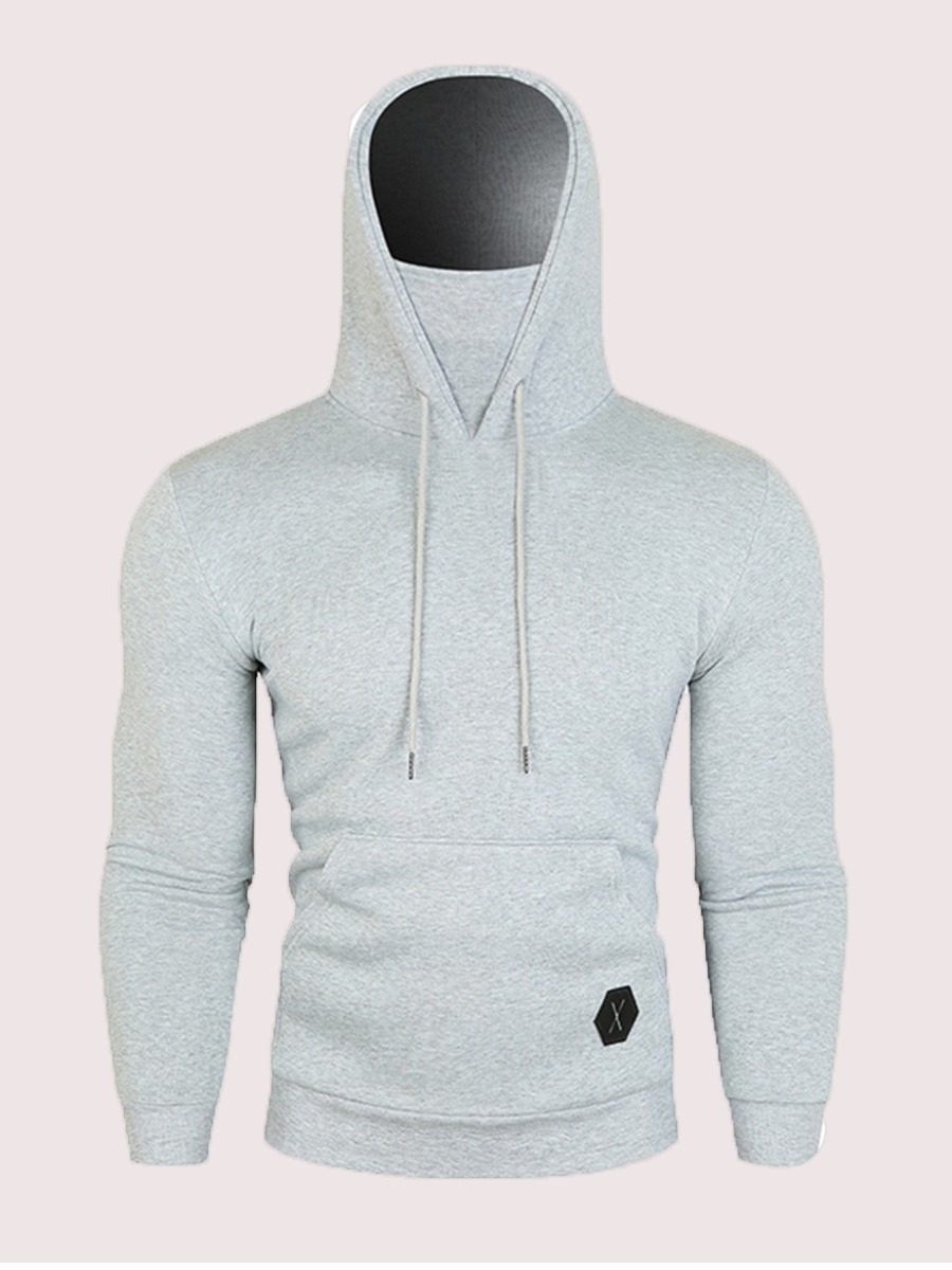 

LW Men Patch Pocket Design Hoodie, Light grey