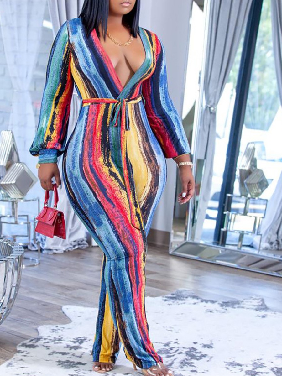 

LW SXY Waist Tie Tie Dye Skinny Jumpsuit, Multi