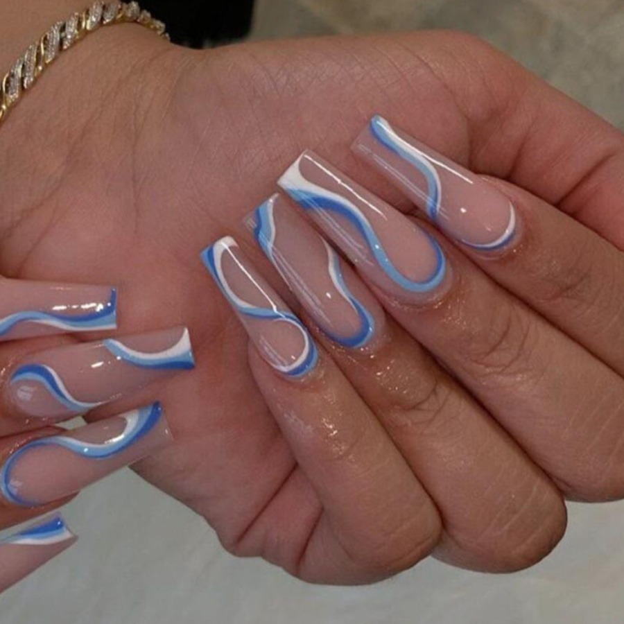 

LW Tie Dye Basic Fake Nail, Blue