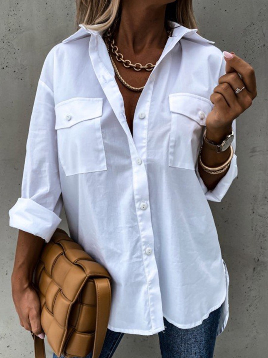 

LW Button Decora Basic Loose Shirt, White