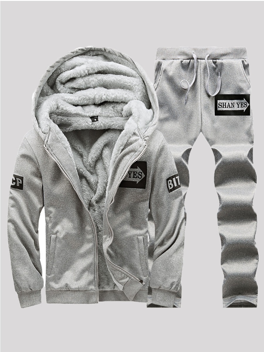 

LW Men Letter Patch Zip Up Pants Set, Grey