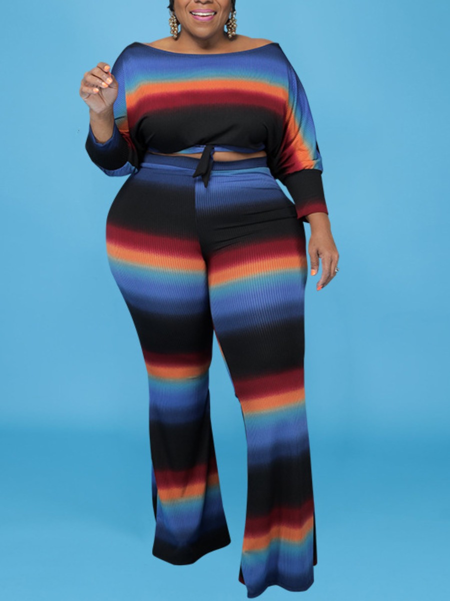 

LW Plus Size Striped Rib-Knit Pants Set, Black