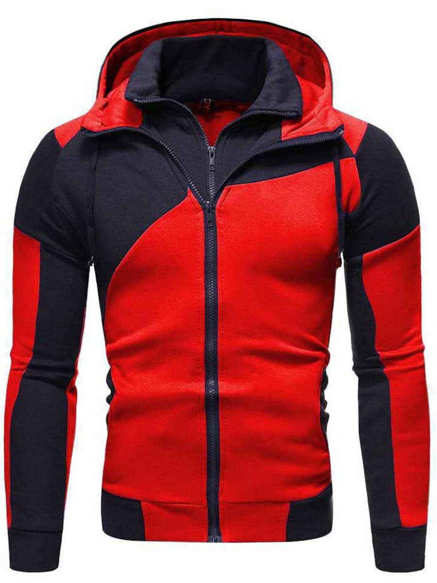 

LW Men 2-piece Patchwork Hoodie, Red