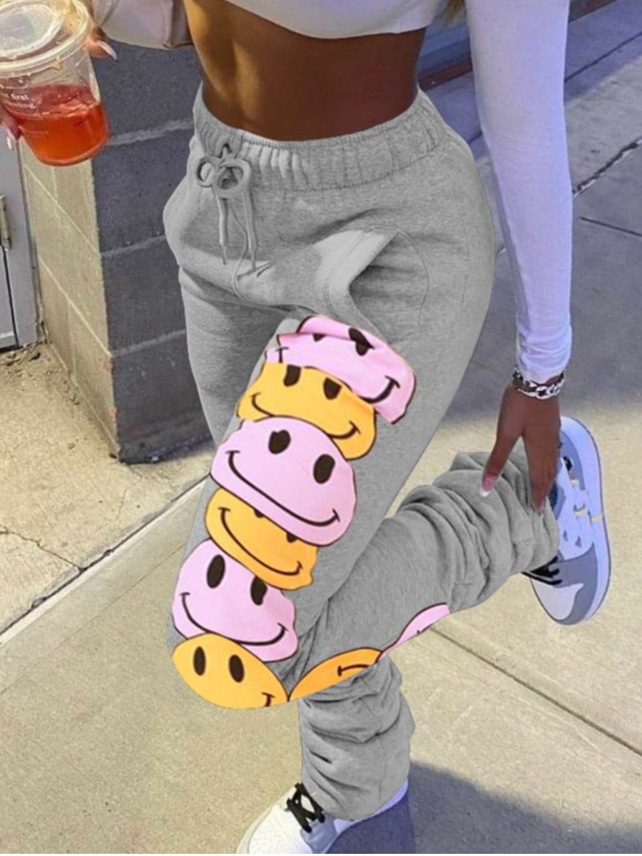 

LW Cartoon Print Stacked Pants, Grey