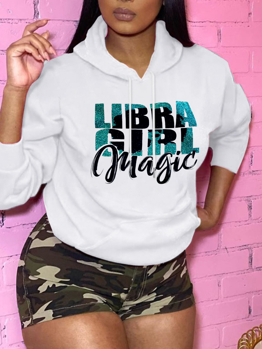 

LW Letter Print Kangaroo Pocket Hoodie, White