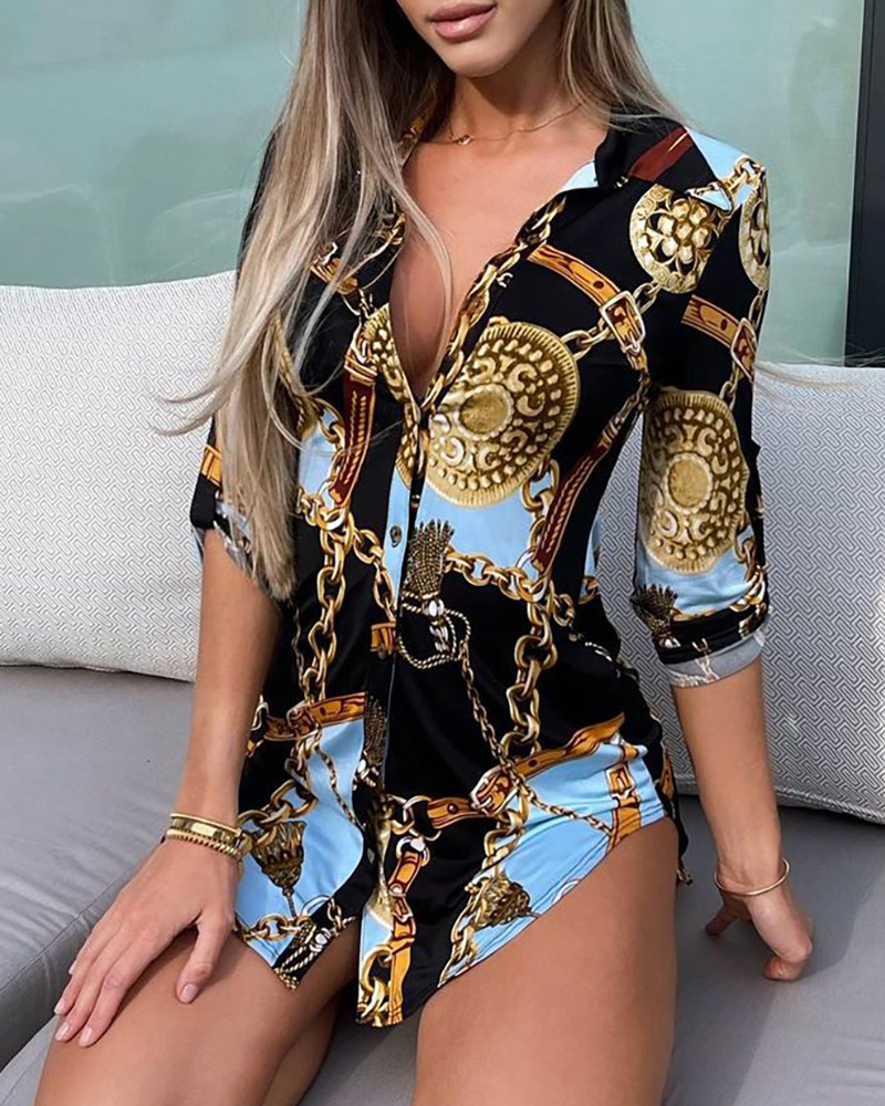 

LW Chain Print Patchwork Shirt, Black