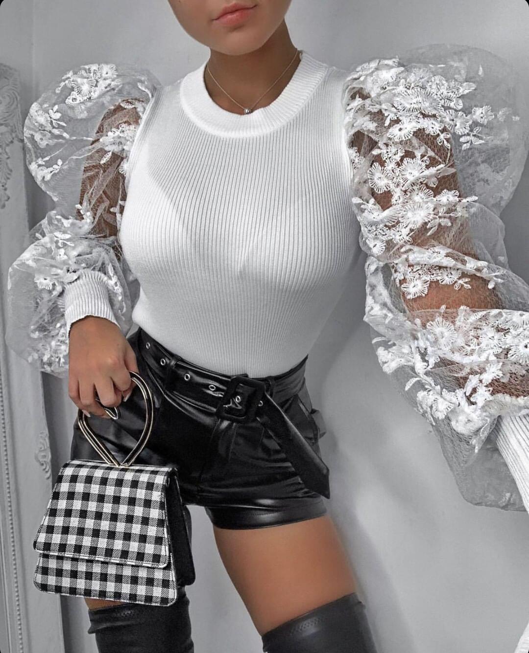 

LW SXY Puff Sleeve See-through T-shirt, White