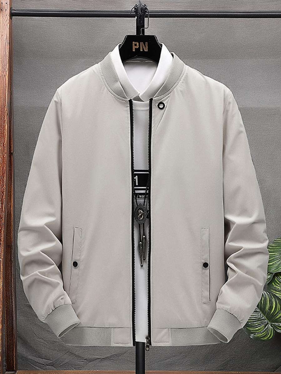 

LW BASICS Men Zippper Design Jacket, Beige