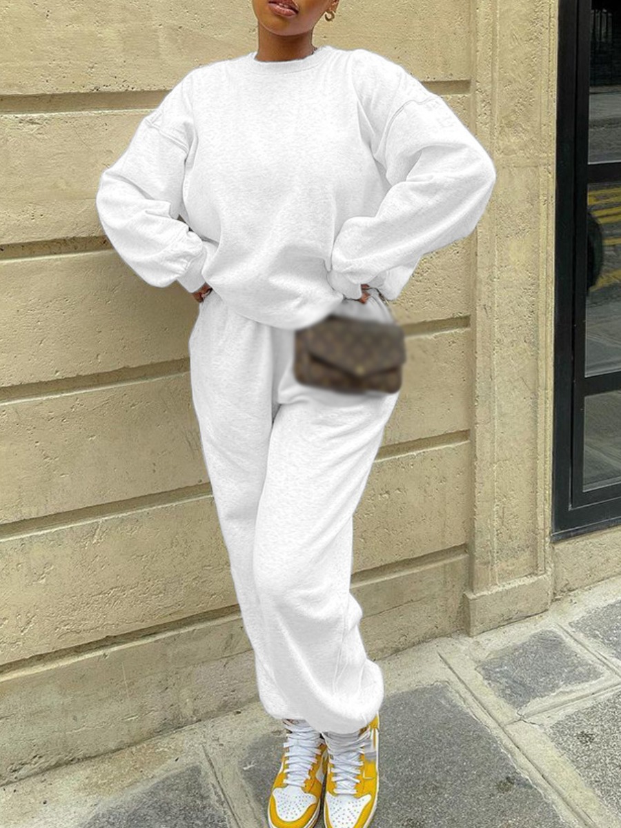 

LW BASICS Sweat Solid Tracksuit Set, White
