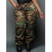 LW Plus Size Casual Camo Print Army Green Pants
