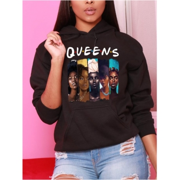 

LW Figure Letter Print Pullover Hoodie, Black