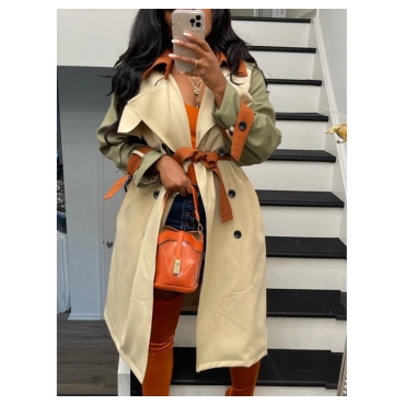 

LW Bandage Design Patchwork Oversized Trench Coat, Apricot