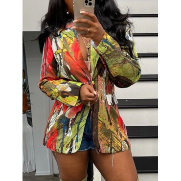 

LW Mixed Print Button Design Blazer, Multi