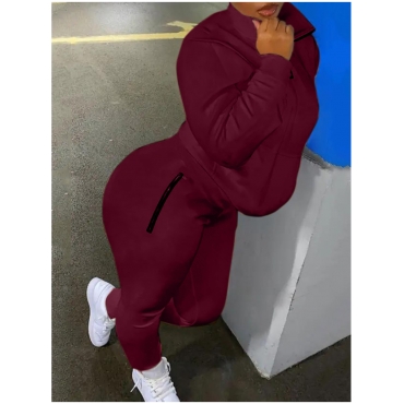 

LW BASICS Zipper Pocket Design Tracksuit Set, Wine red