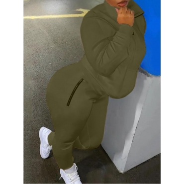 

LW BASICS Zipper Pocket Design Tracksuit Set, Army green