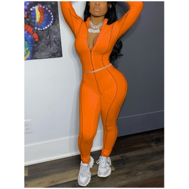 

LW Sporty Striped Zipper Design Jacinth Two Piece Pants Set