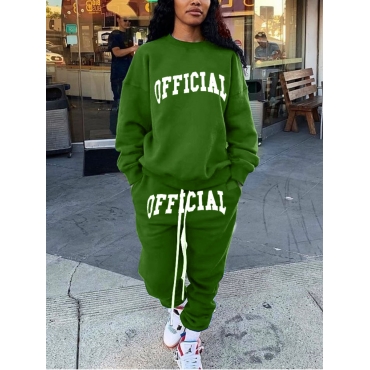 

LW Sweat Pocket Design Letter Print Pants Set, Green