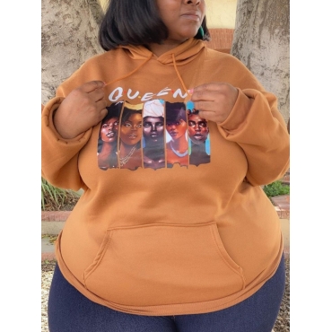 

LW Plus Size Figure Letter Print Hoodie, Khaki