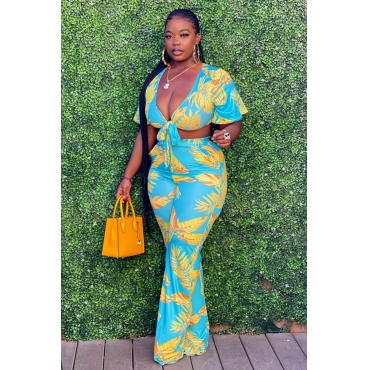 

LW Chic Floral Print Baby Blue Two-piece Pants Set