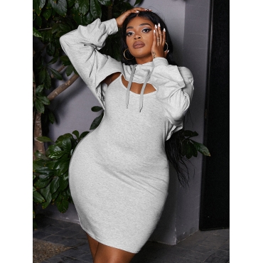 

LW Plus Size Hooded Collar Cropped Solid Dress Set, Grey