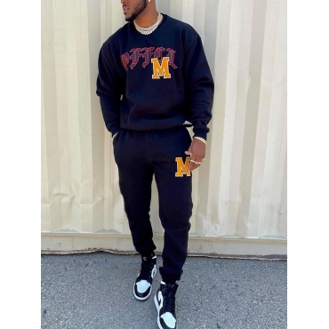 

LW Men Letter Print Pocket Design Tracksuit Set, Black