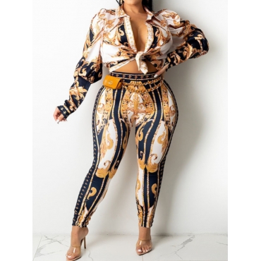 

LW Plus Size Tribal Print Bandage Design Pants Set, Black