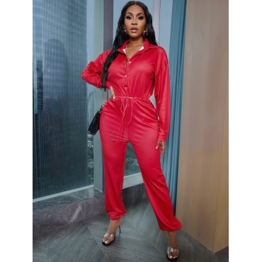 

LW Pocket Bandage Design Jumpsuit, Red