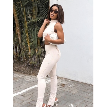 

LW Fold Bandage Design Two Piece Pants Set, White