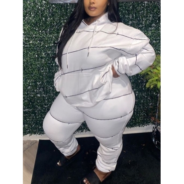 

LW Plus Size Pocket Design Striped Tracksuit Set, White