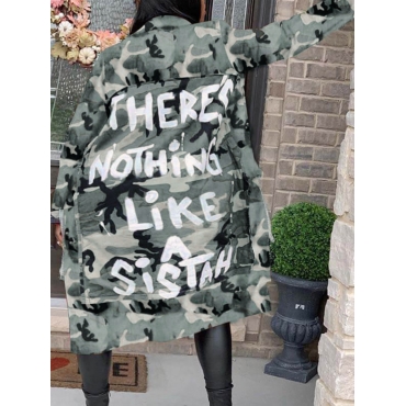 

LW Plus Size Colorful Letter Print Camo Trench Coat, Grey