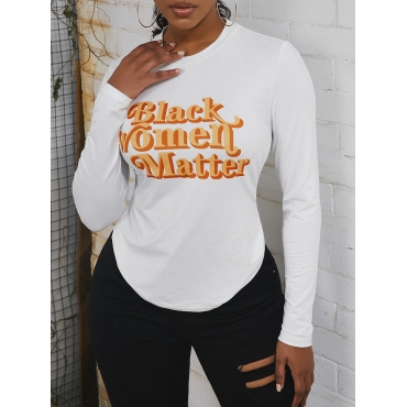 

LW Letter Print Pullover Skinny T-shirt, White