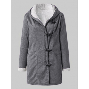 

LW Plus Size Hook Fastening Plush Parka, Grey