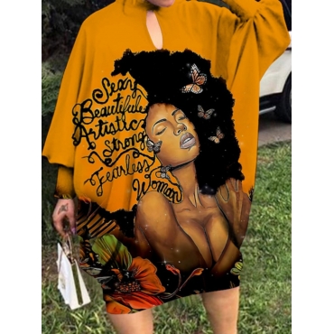 

LW Plus Size Graffiti Letter Print Dress, Orange