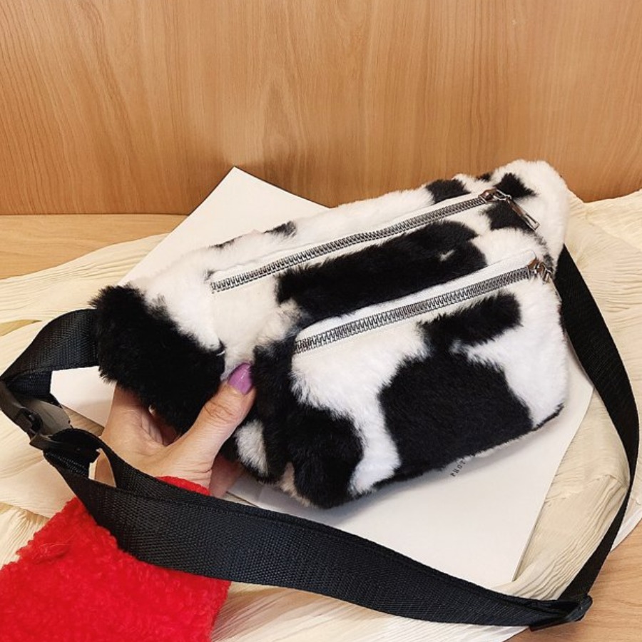 

LW Plush Animal Print Bum Bag, Cow grain