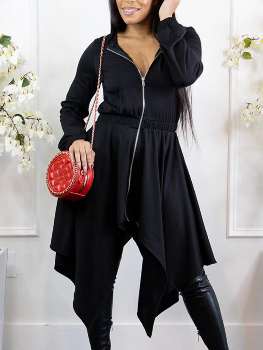 

LW Hooded Collar Asymmetrical Hoodie, Black