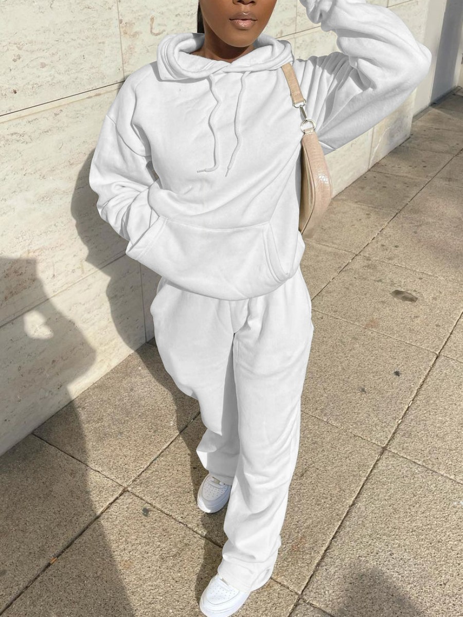 

LW BASICS Pocket Design Drawstring Pullover Tracksuit Set, White