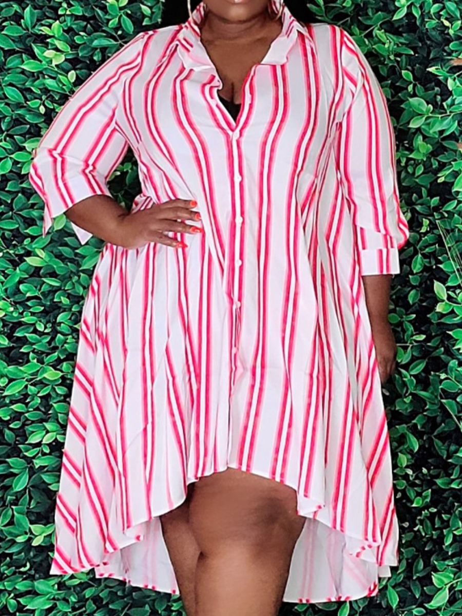 

LW Plus Size Striped A Line Shirt Dress, Rose red