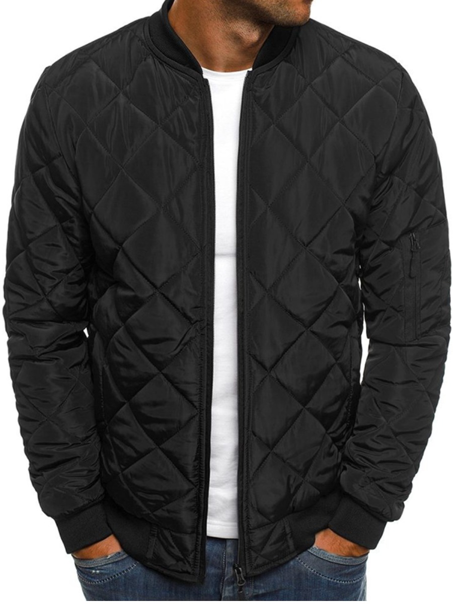 

LW BASICS Men Zipper Design Cotton-padded Jacket, Black