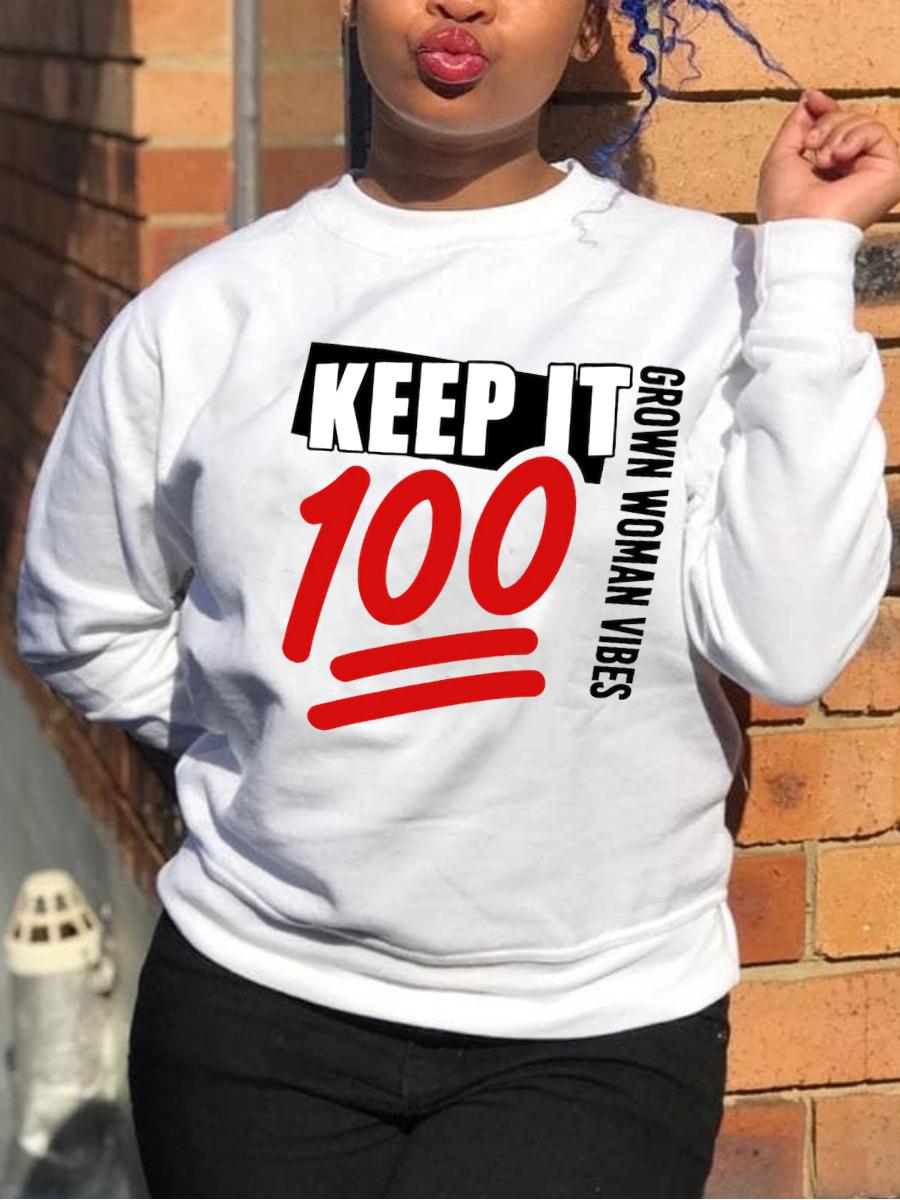 

LW Round Neck Letter Print Sweatshirt, White
