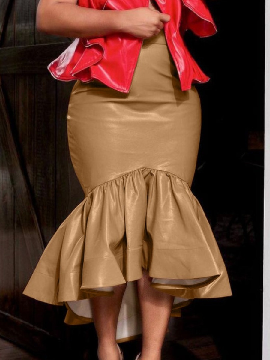 

LW Flounce Design Mermaid Skirt, Khaki