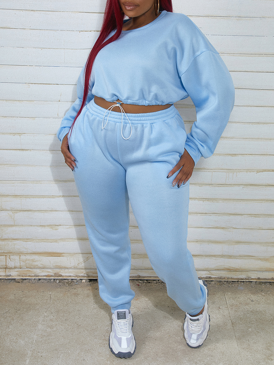 LW Plus Size Drawstring Crop Top Pants Set