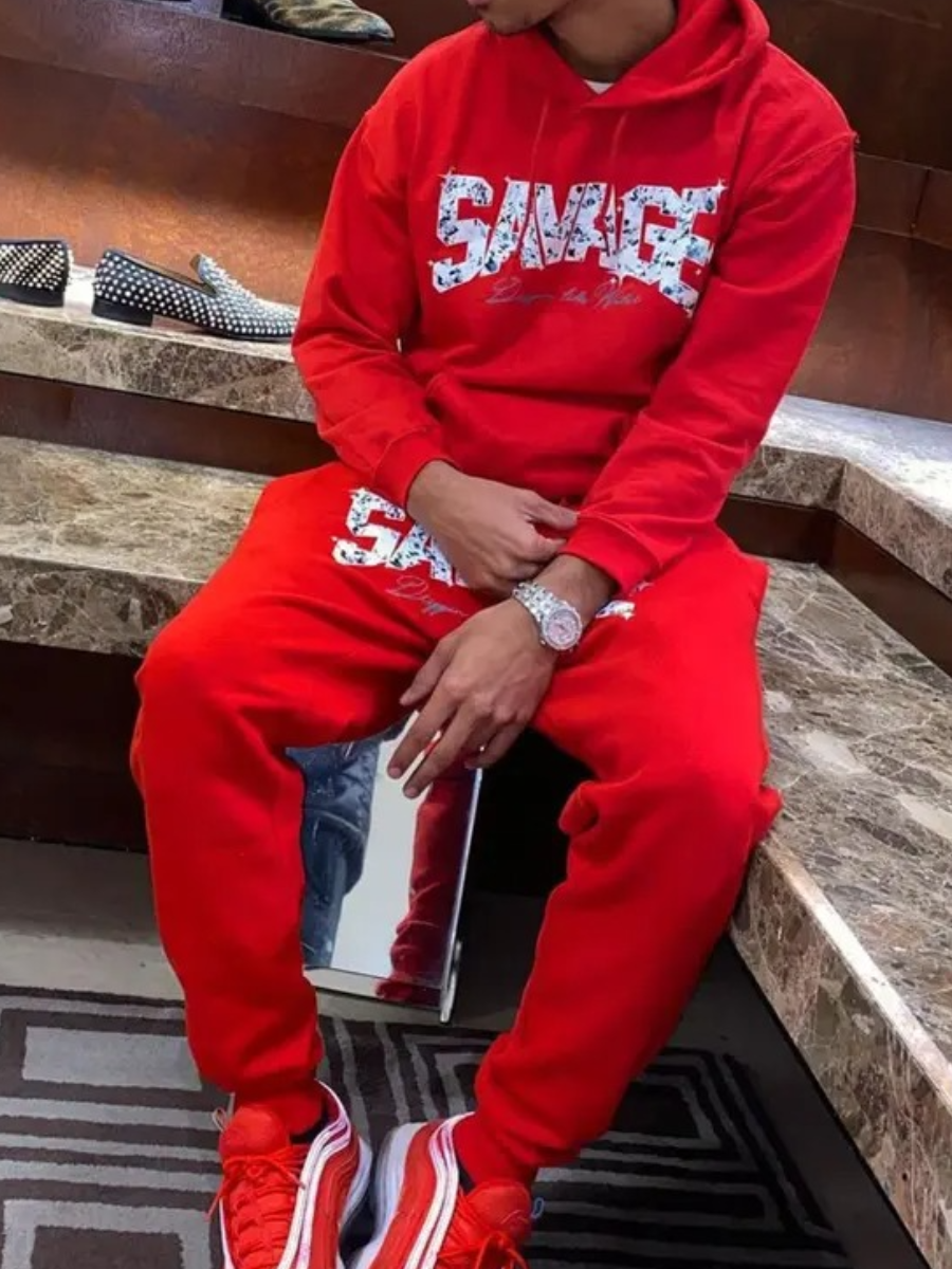 LW Men Letter Print Loose Tracksuit Set