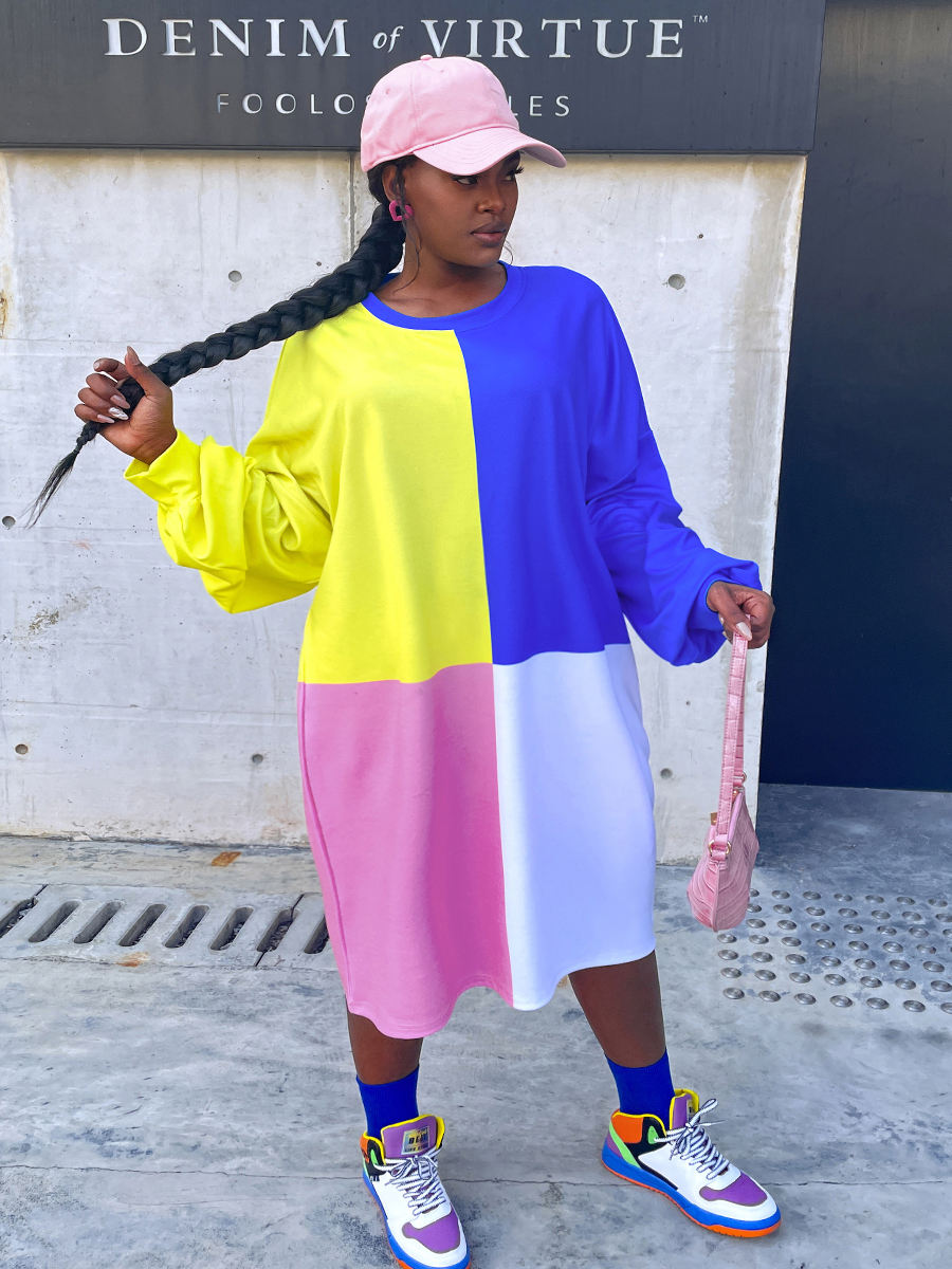 LW Hooded Collar Patchwork Sweat Dress