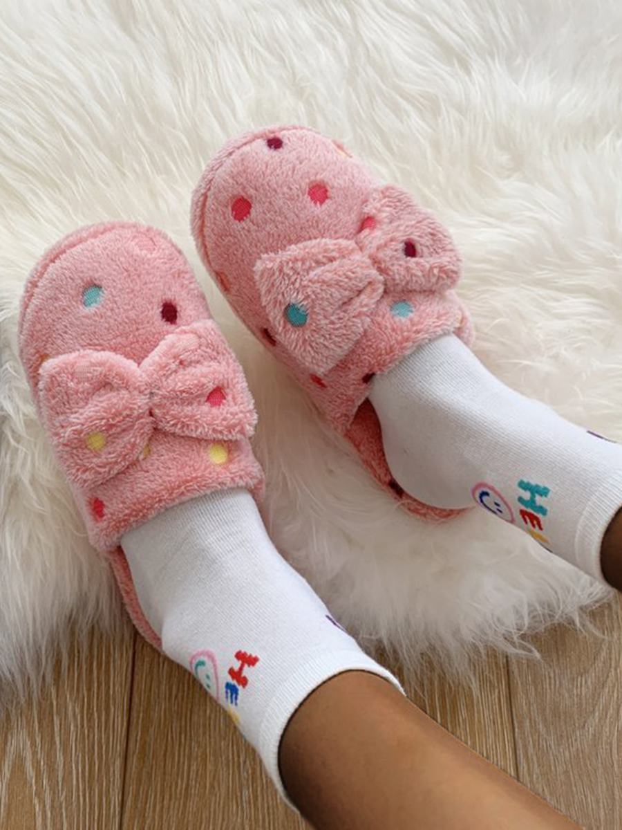 

LW Plush Bow-tie Decor Slippers, Pink