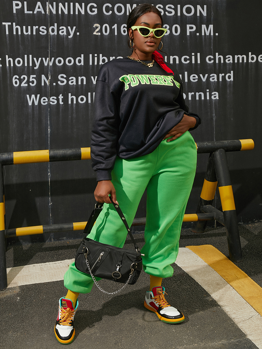 

LW BASICS Cotton Letter Loose Tracksuit Set, Green