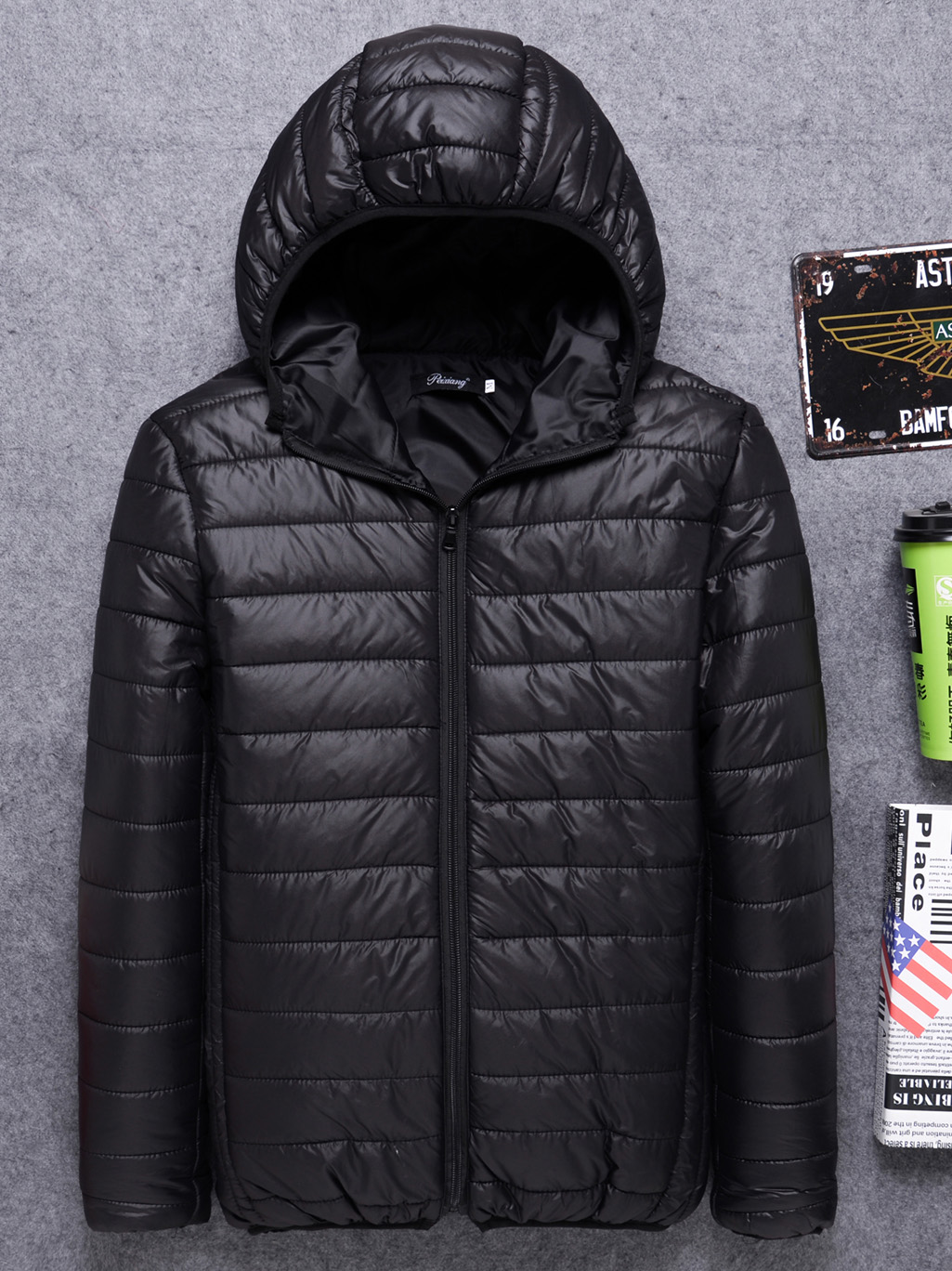 

LW COTTON Men Hooded Collar Puffer Jacket, Black