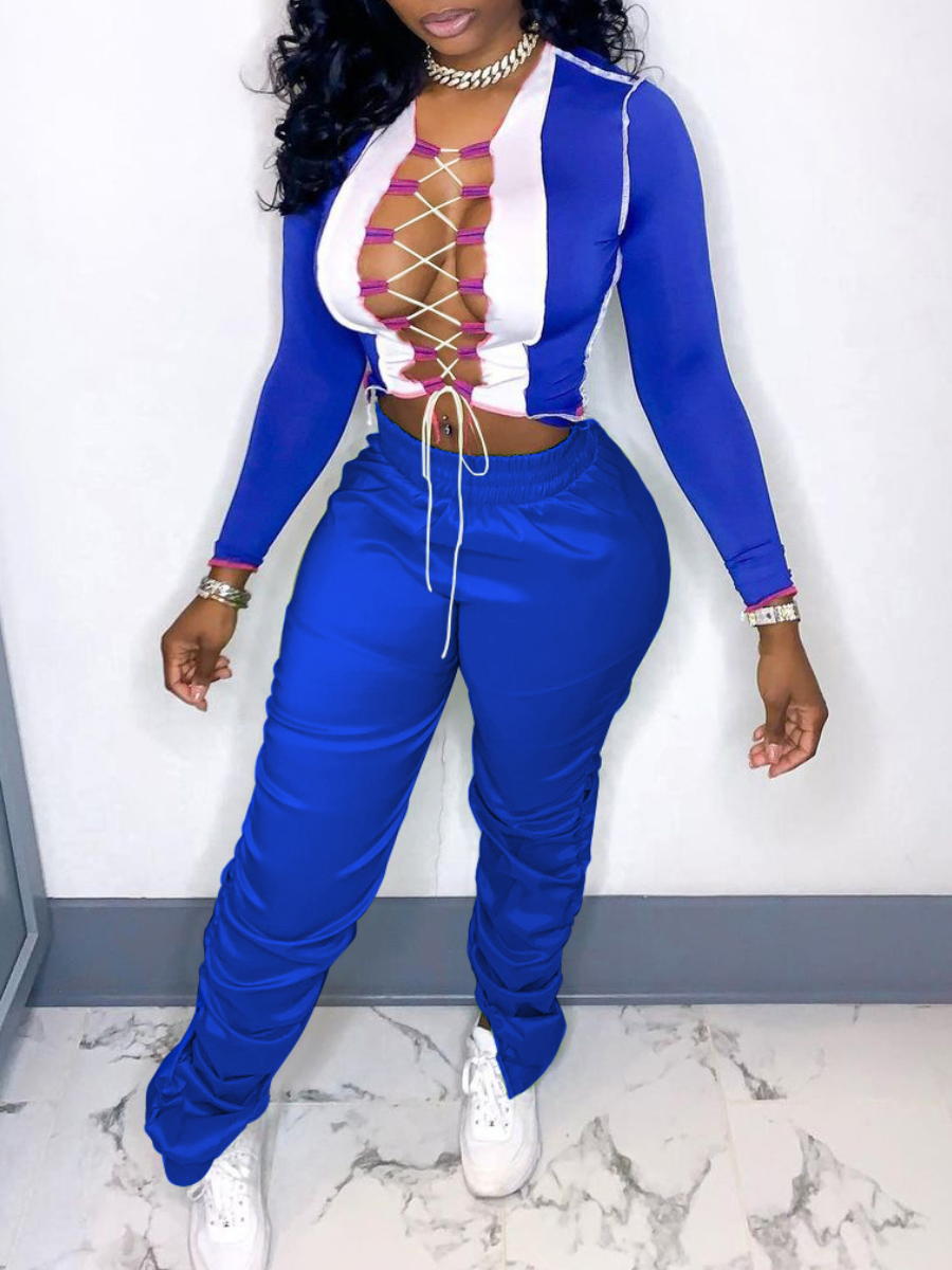 

LW Bandage Hollow-out Design Pants Set, Blue