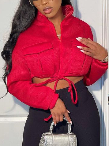 

LW Drawstring Crop Top Jacket, Red