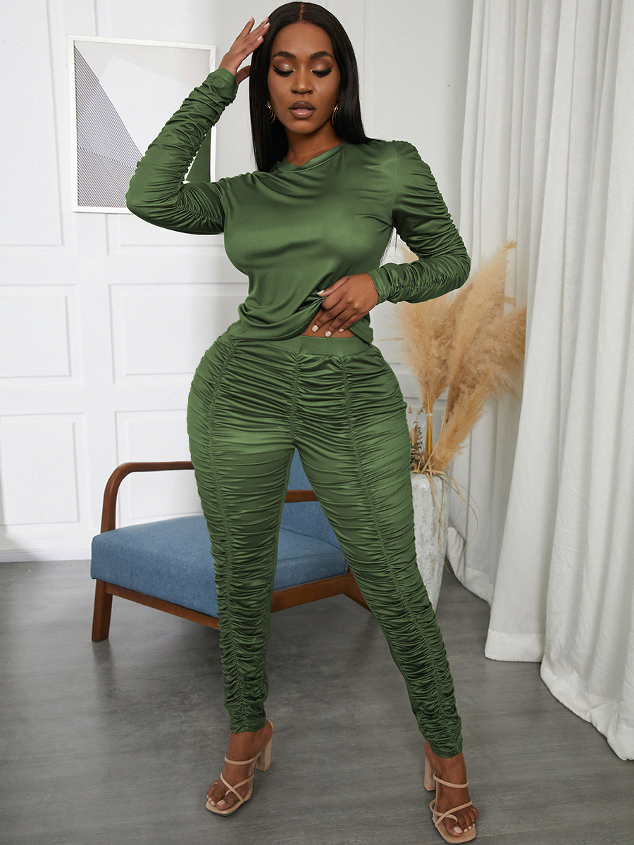 

LW Ruched Basic Skinny Pants Set, Olive